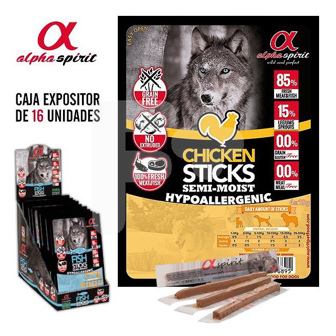 Alpha Spirit ristra de barritas pollo 16u 4x10g Alpha Spirit ristra de barritas pollo 16u 4x10g