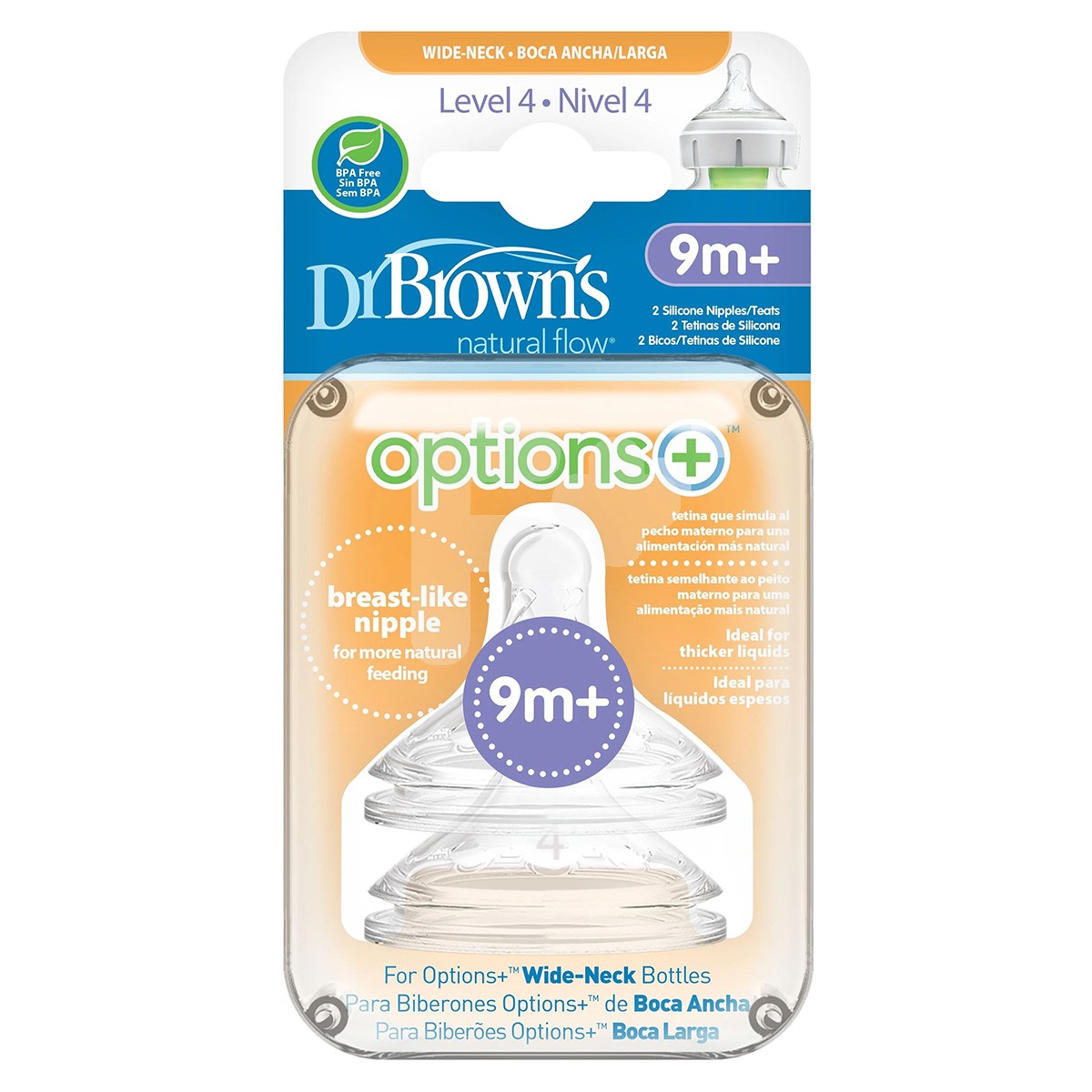 Dr.Brown's tetina boca ancha options 9m+