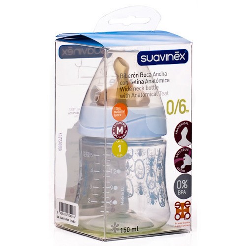 Suavinex Biberón pp boca ancha anatómica T1 150ml Suavinex Biberón pp boca ancha anatómica T1 150ml