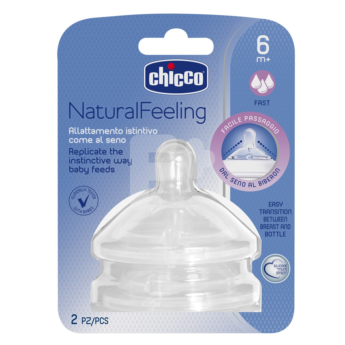 Chicco Tetina natural feeling flujo rápido +6 meses 2uds