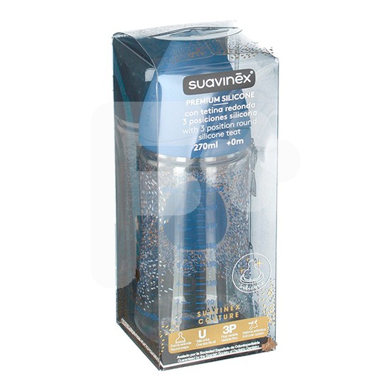 Suavinex Biberón premium silicona tetina 3 posiciones 270ml