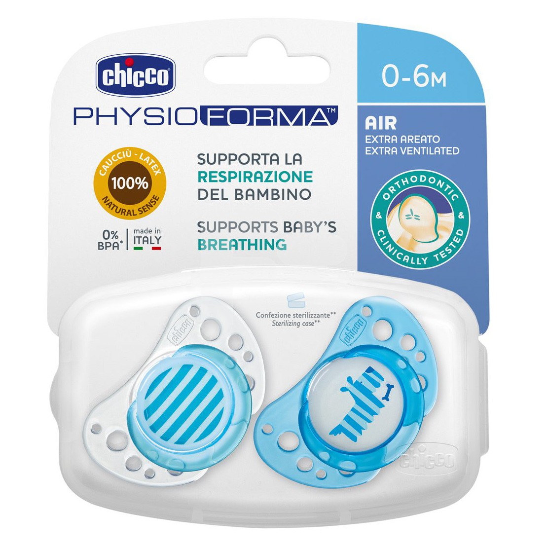 Chicco Chupete physio air caucho azul 0-6 meses 2uds Chicco Chupete physio air caucho azul 0-6 meses 2uds