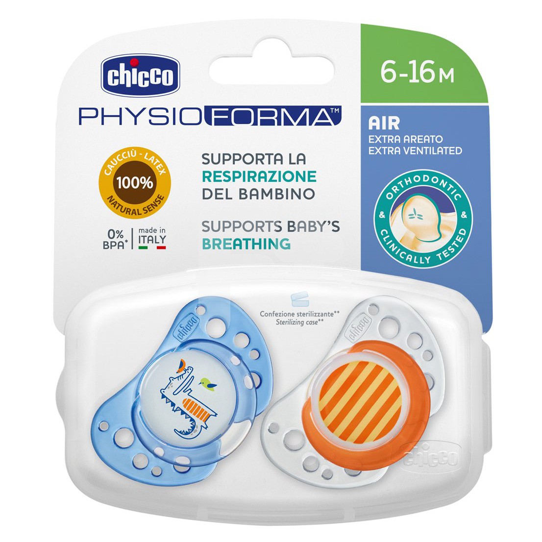 Chicco Chupete physio air caucho azul 6-12 meses 2uds Chicco Chupete physio air caucho azul 6-12 meses 2uds