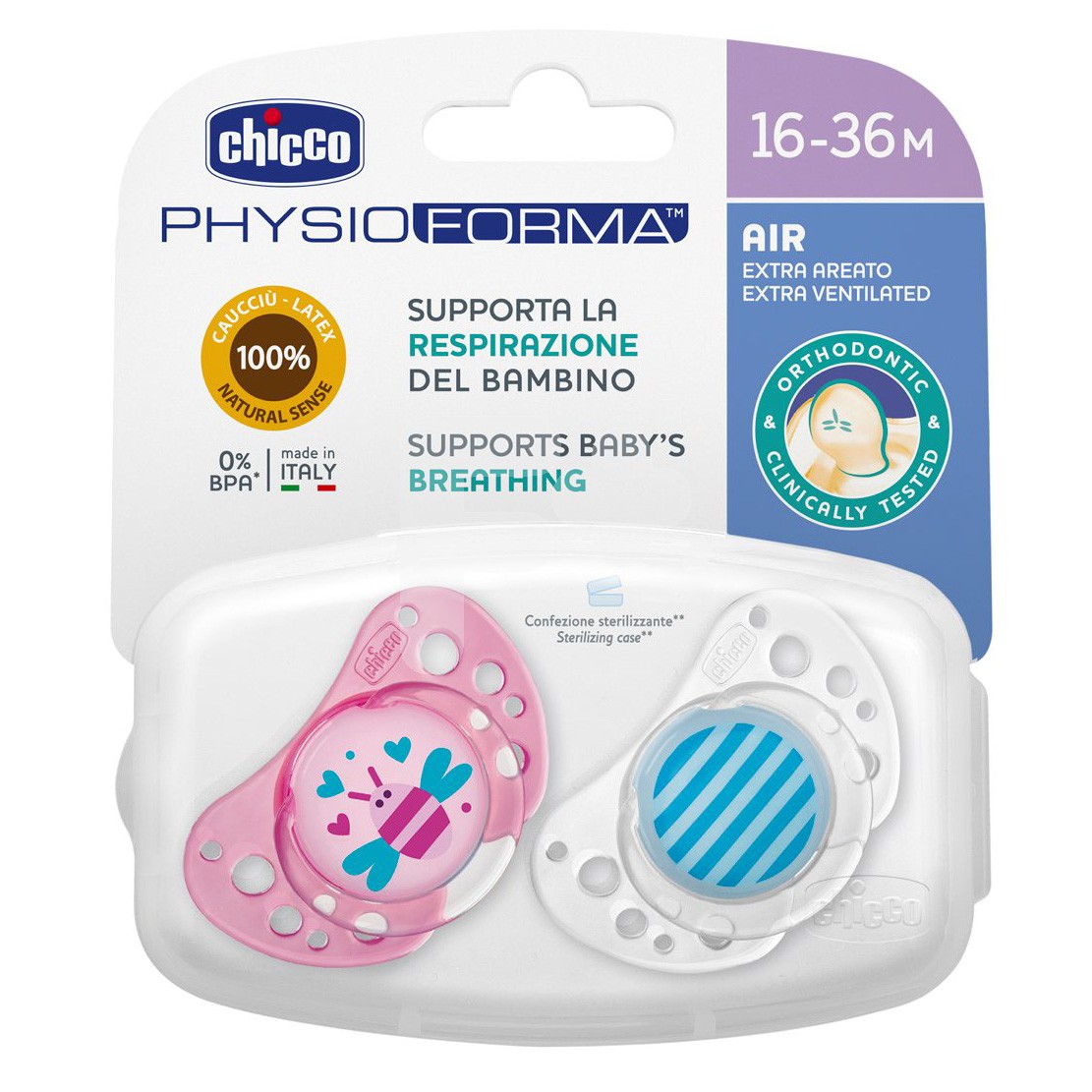 Chicco Chupete physio air caucho rosa +12 meses 2uds Chicco Chupete physio air caucho rosa +12 meses 2uds