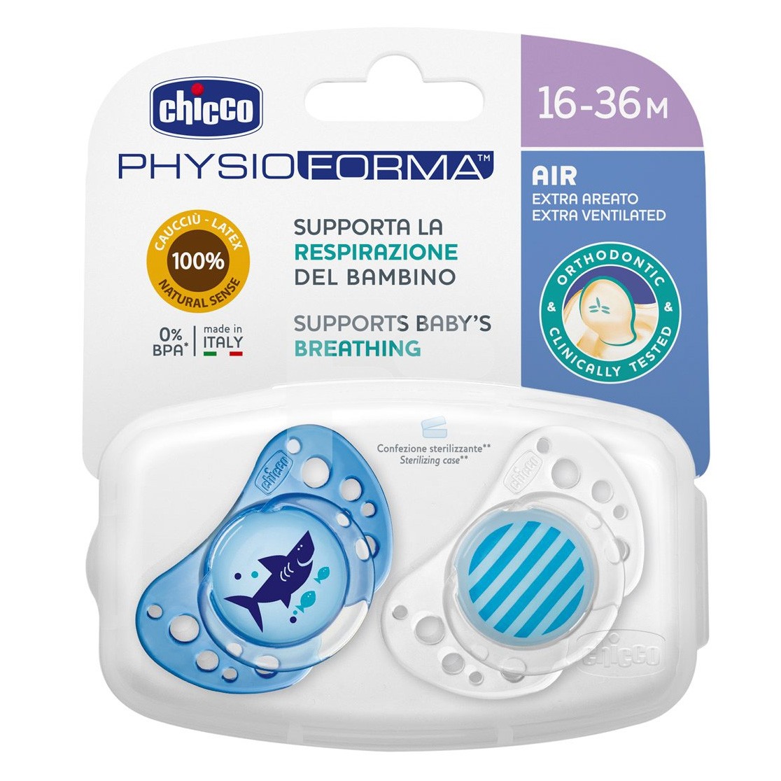 Chicco Chupete physio air caucho azul +12 meses 2uds Chicco Chupete physio air caucho azul +12 meses 2uds