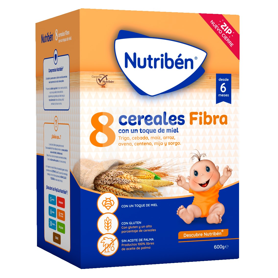 Nutribén 8 cereales y miel fibra 600gr Nutribén 8 cereales y miel fibra 600gr