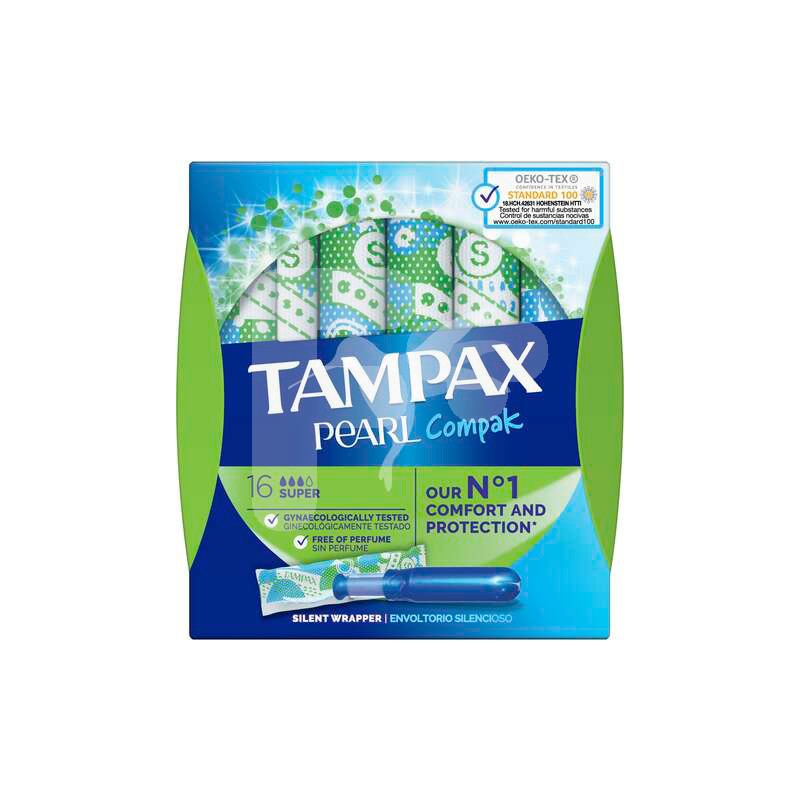 Tampax compak pearl tampones con aplicador super 16u