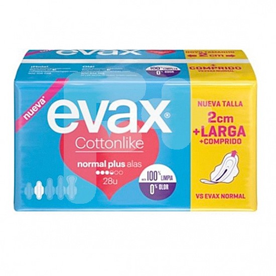 Evax compresas cottonlike normal plus alas 28 uds