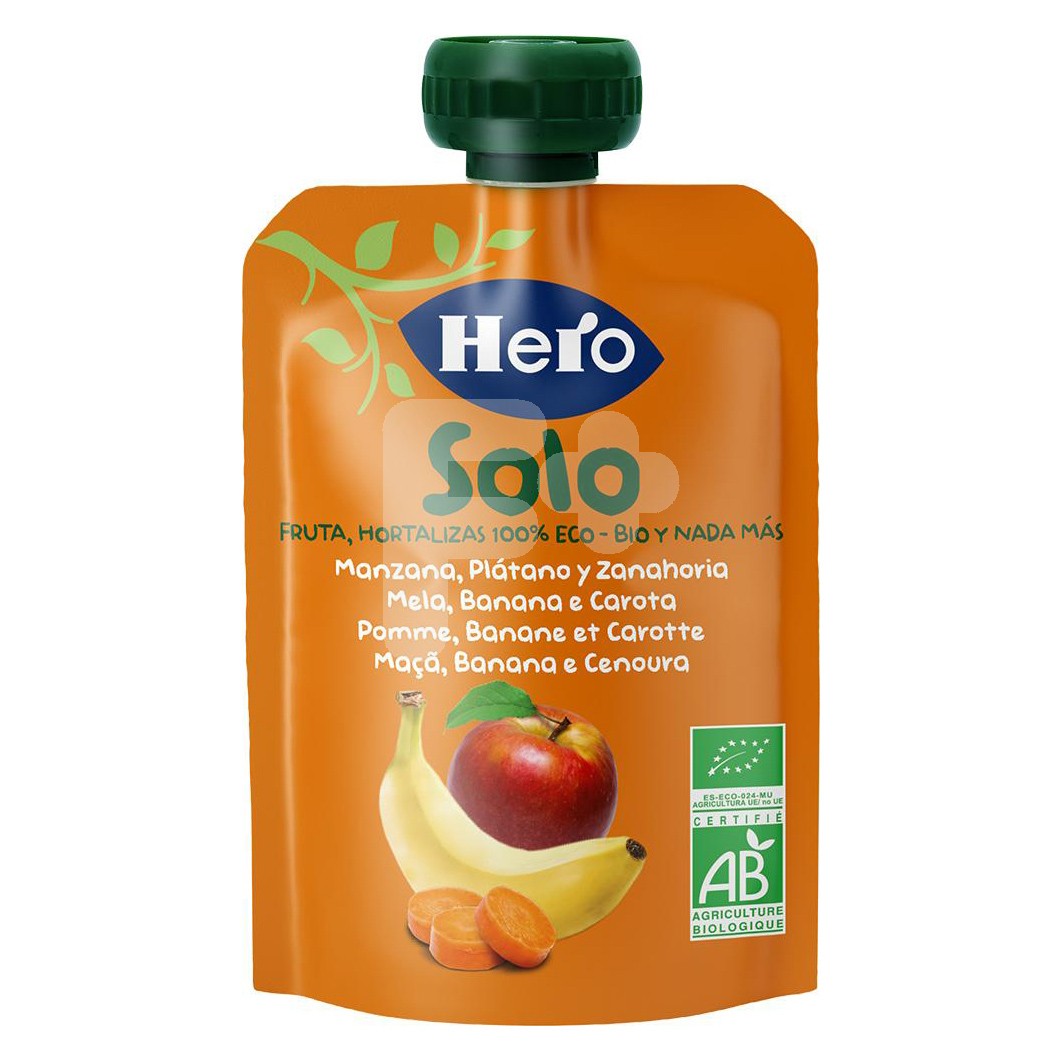 Hero Baby Solo ecológico manzana plátano y zanahorias bolsa 100g