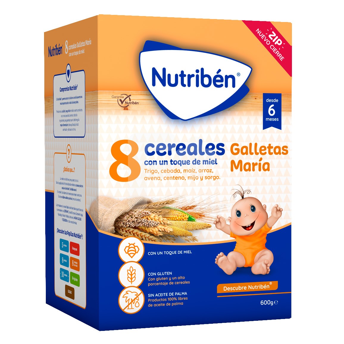 Nutribén 8 cereales y miel galletas maría 600gr Nutribén 8 cereales y miel galletas maría 600gr