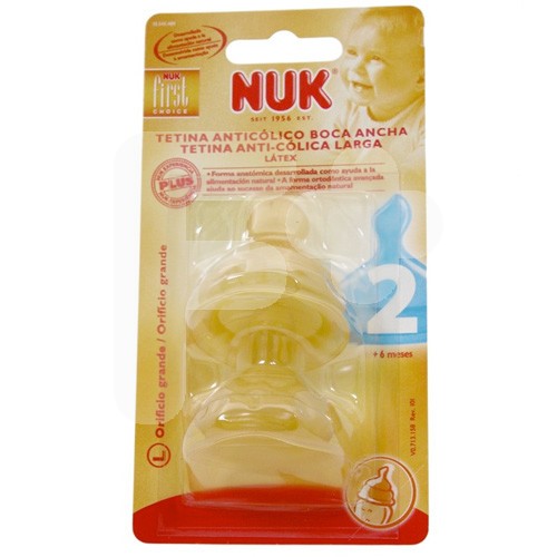 Nuk Tetina fist choice látex boca ancha talla 2 orificio L 2uds